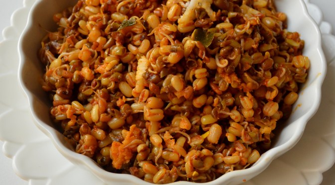 Sprouted Moong Methi sukke | Kerala Konkani style spicy curry