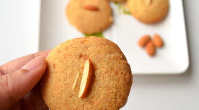 Almond Butter Cookies | Easy 4 ingredient healthy recipe using wheat flour and jaggery