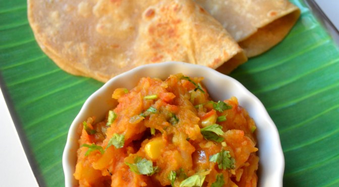 Aloo Corn Bharta with Milk Chapatis