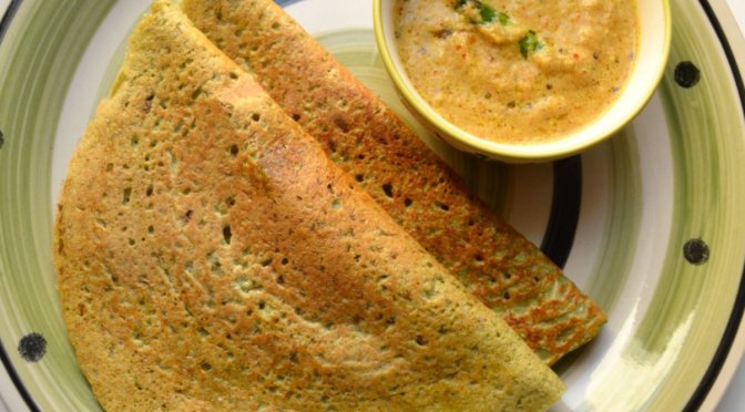 Andhra Pesarattu with Allam Pachadi | Green Moong dosa with Ginger Chutney