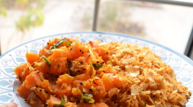 Kananga Usli – Theek phovu | Sweet potato stir fry – Spicy thin Poha | Konkani breakfast or snack
